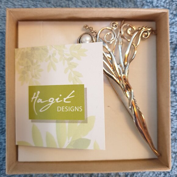 Vintage Hagit Gorali Freshwater Pearl 925 Sterling Silver Statement Brooch - Picture 8 of 14